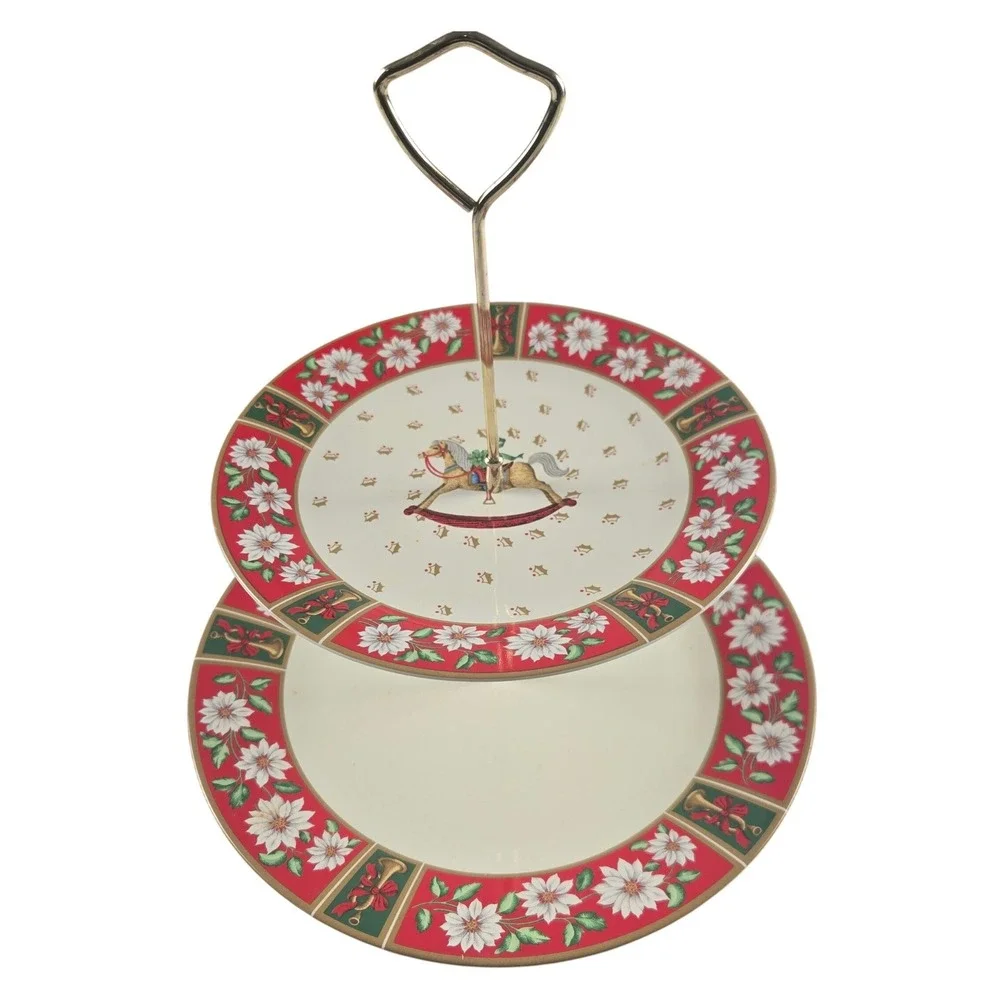 Vintage Charlton Hall Christmas Two-Tier Cake Cheese Dessert Server Holiday
